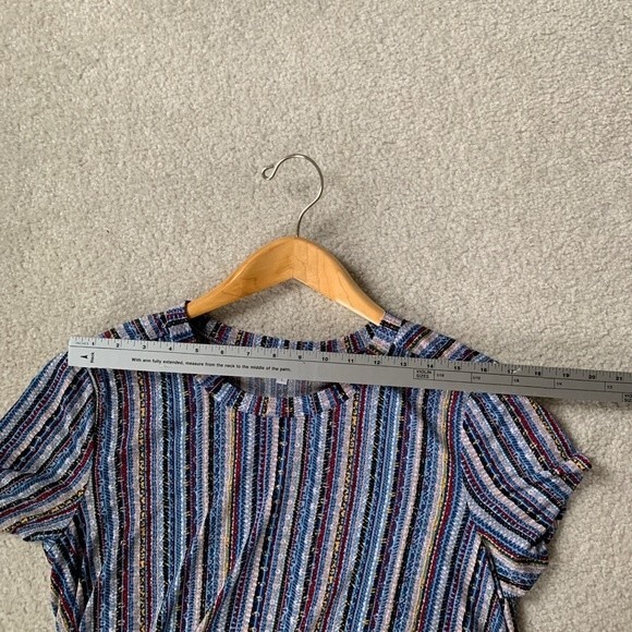 BCBGeneration Blue Multicolored Striped Short Sleeve A-Line Mini Dress Size L - Picture 9 of 12